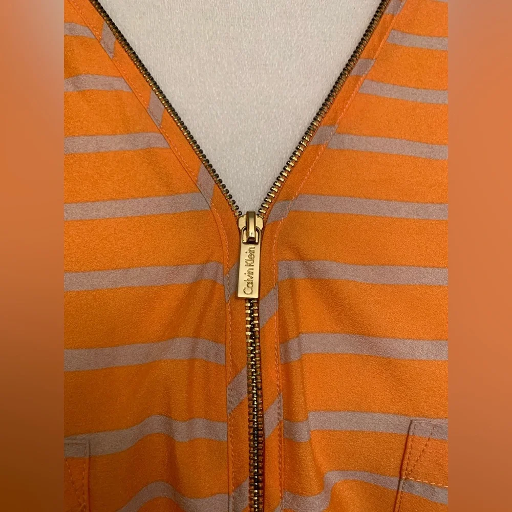 Calvin Klein Orange and Gray Striped V-Neck Top - Picture 5 of 7